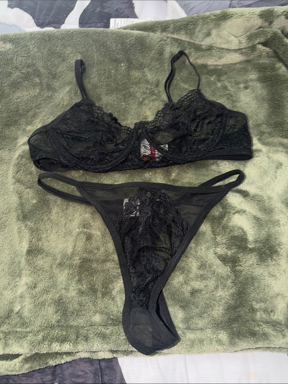 Black Lace Bralette and Thong Set - Women's Intimates